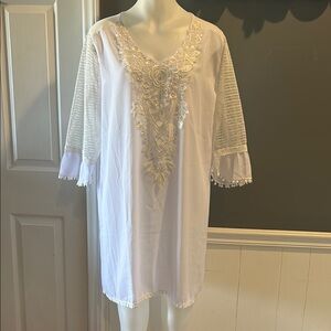 Bathing Suit Coverup White Lace with Tassle Fringe Coverup